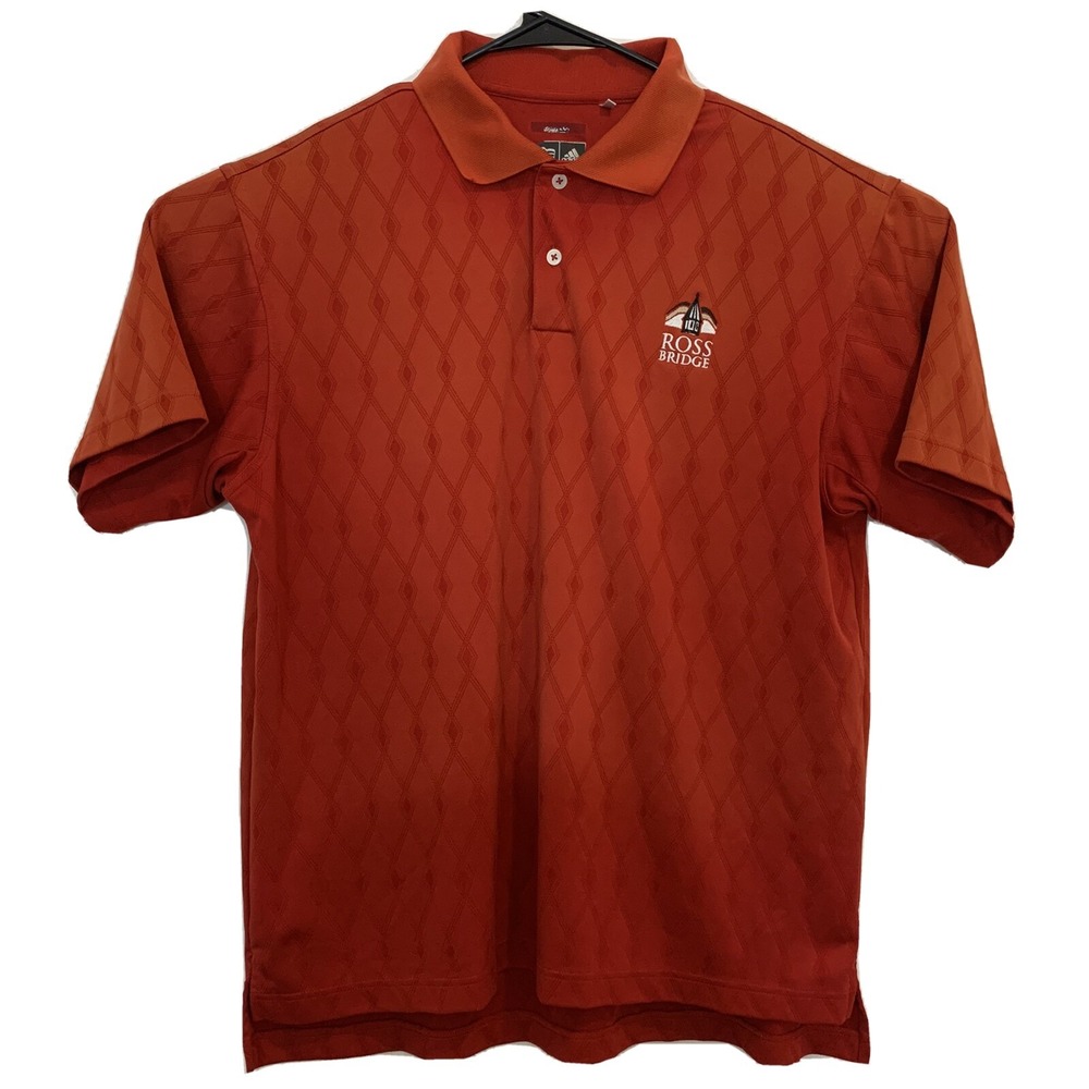 ADIDAS ClimaCool Golf Shirt Polo Men Size Medium Red Diamond Pattern Ross Bridge